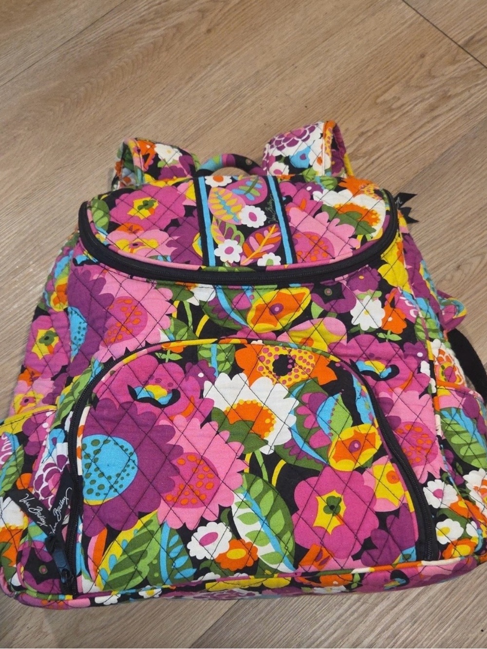 Vera Bradley Floral Quilted Backpack in Pink, Purple, Yellow and Green